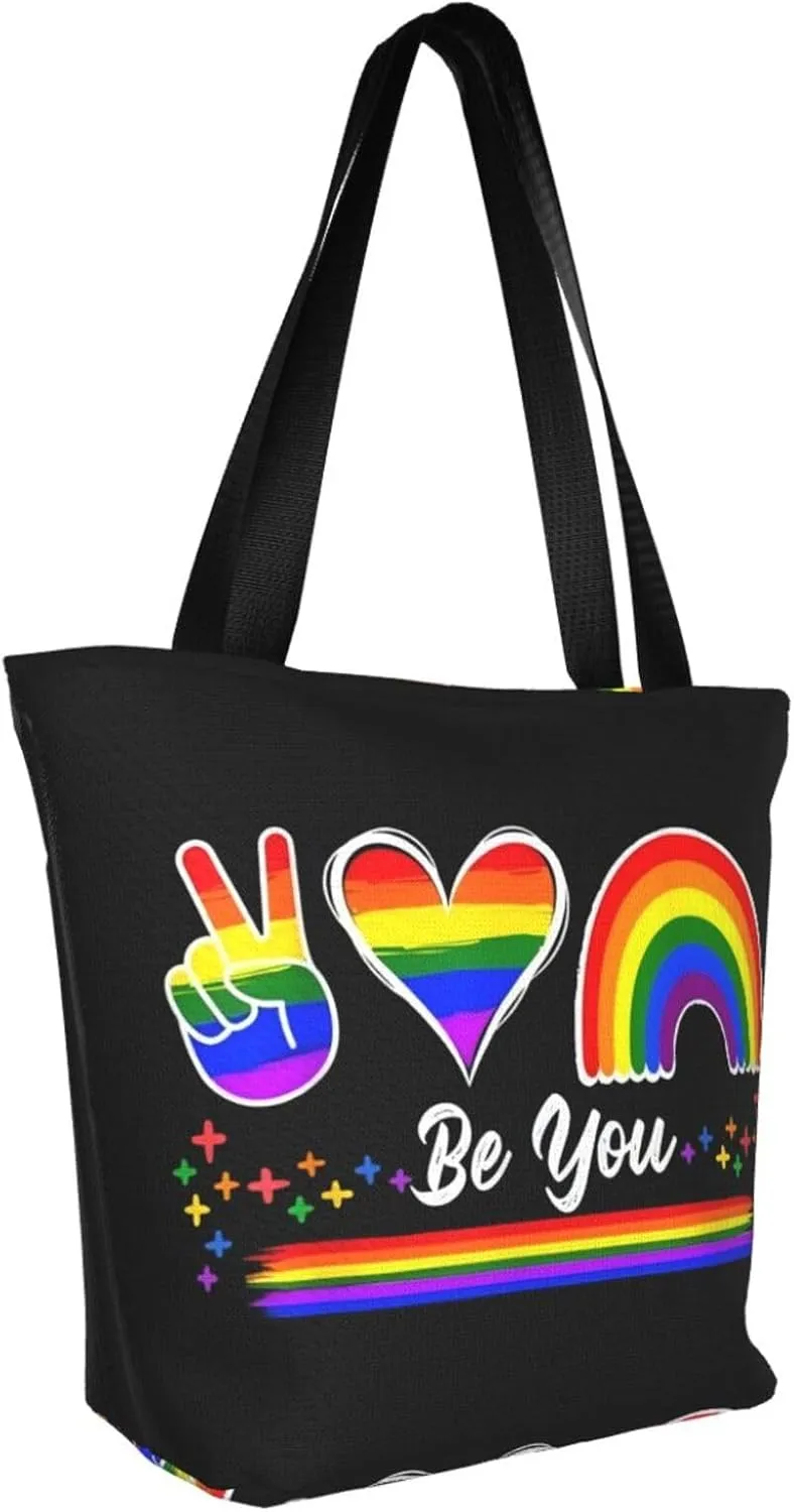LGBT Gay Pride Butterflies Rainbow Women's Tote Bag Lightweight Shopping Handbag Travel Shoulder Bag With Zipper