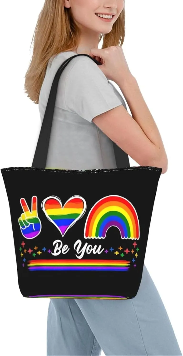 LGBT Gay Pride Butterflies Rainbow Women's Tote Bag Lightweight Shopping Handbag Travel Shoulder Bag With Zipper