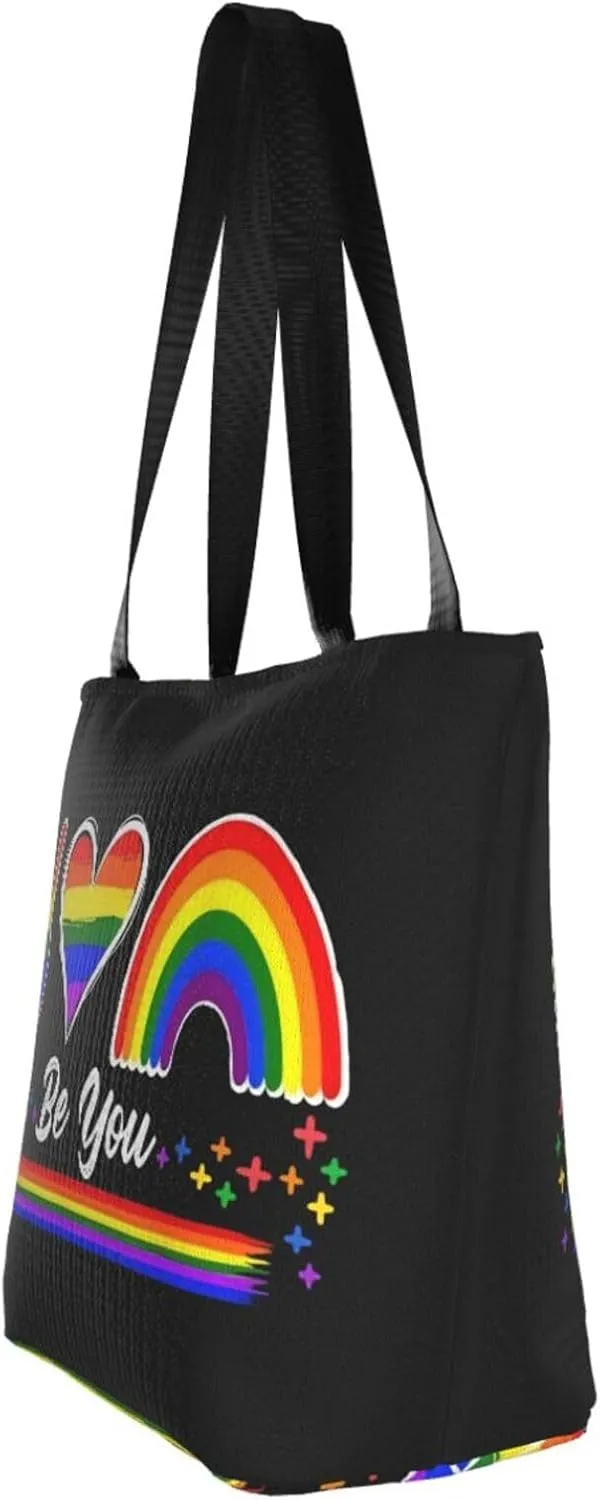 LGBT Gay Pride Butterflies Rainbow Women's Tote Bag Lightweight Shopping Handbag Travel Shoulder Bag With Zipper