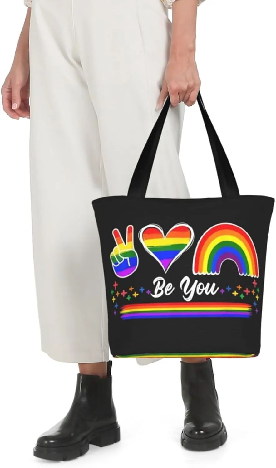 LGBT Gay Pride Butterflies Rainbow Women's Tote Bag Lightweight Shopping Handbag Travel Shoulder Bag With Zipper
