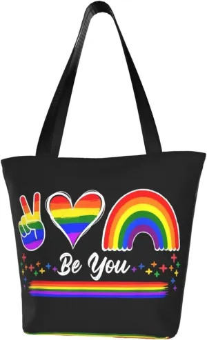 LGBT Gay Pride Butterflies Rainbow Women's Tote Bag Lightweight Shopping Handbag Travel Shoulder Bag With Zipper