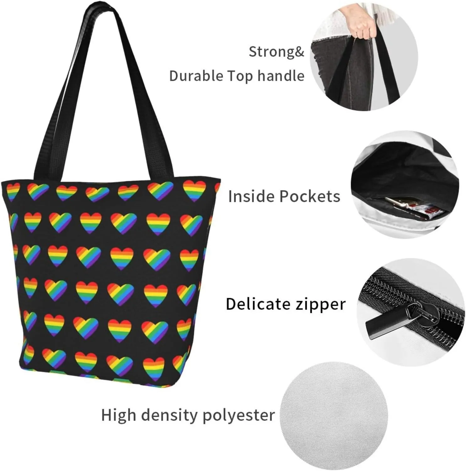 LGBT Pride Gay Rainbow Women's Tote Bag Lightweight Shopping Handbag Travel Shoulder Bag With Zipper