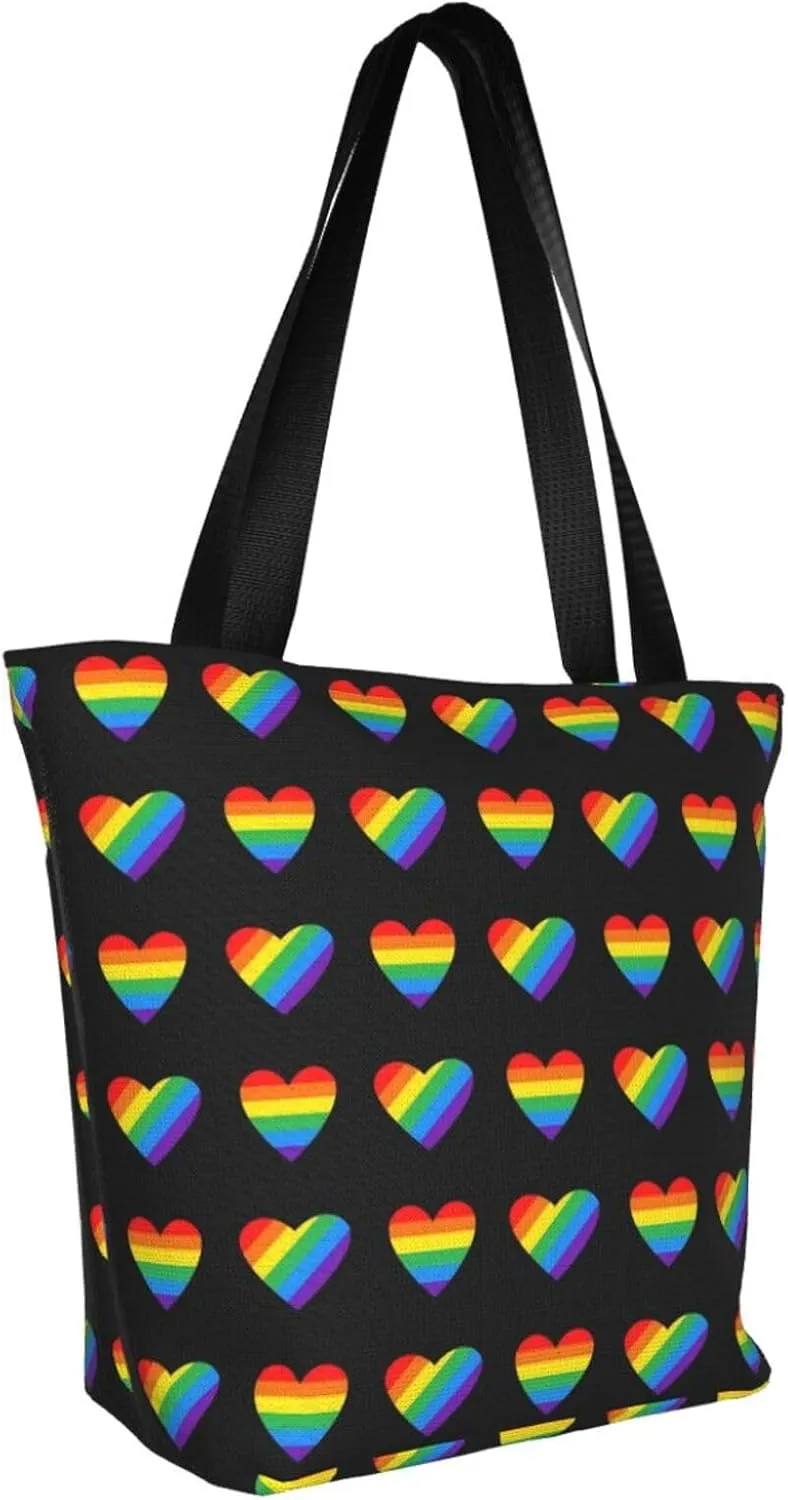 LGBT Pride Gay Rainbow Women's Tote Bag Lightweight Shopping Handbag Travel Shoulder Bag With Zipper