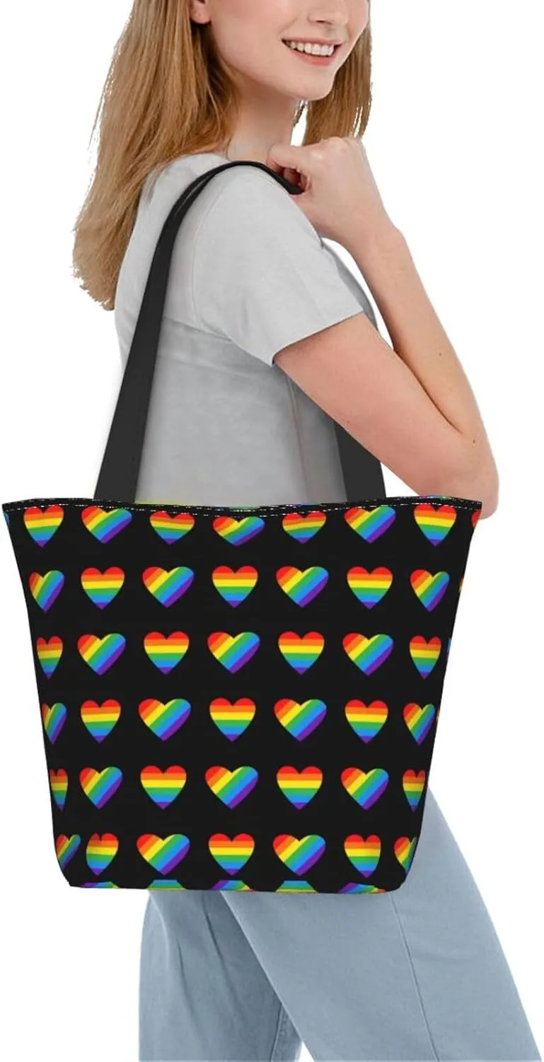 LGBT Pride Gay Rainbow Women's Tote Bag Lightweight Shopping Handbag Travel Shoulder Bag With Zipper