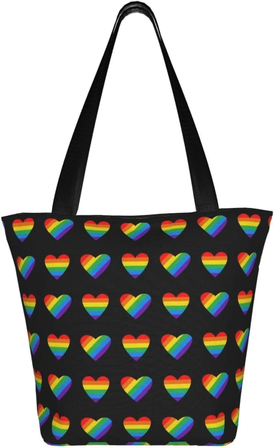 LGBT Pride Gay Rainbow Women's Tote Bag Lightweight Shopping Handbag Travel Shoulder Bag With Zipper