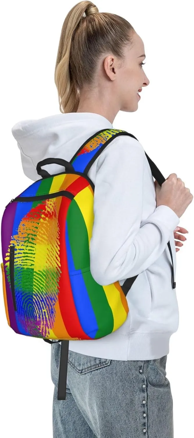 LGBT Rainbow Gay Pride Fingerprint Travel Laptop Backpack Casual Backpacks Double Shoulder Daypack Notebook Rucksack Work Bags Sports Bag for Hiking Camping Beach