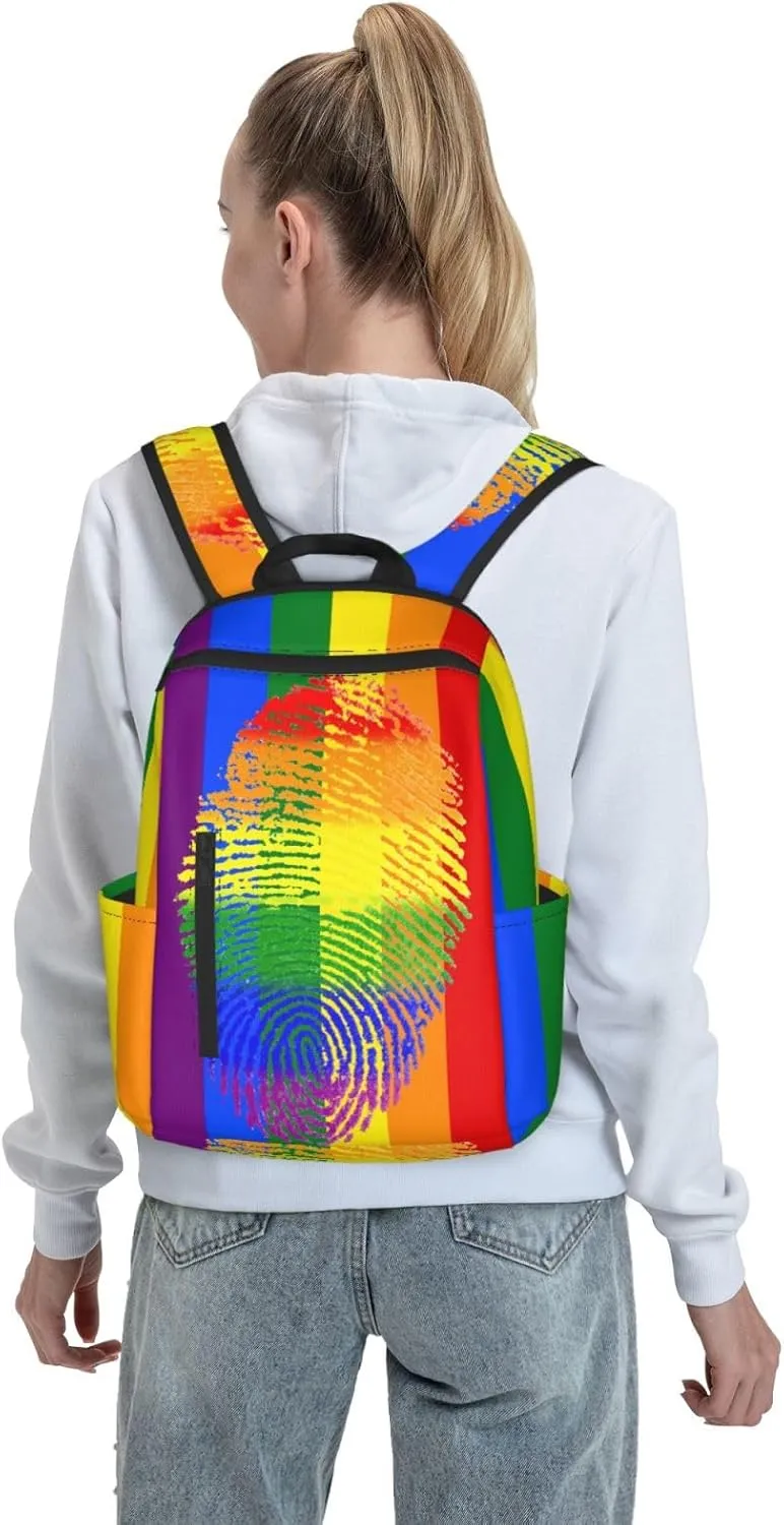 LGBT Rainbow Gay Pride Fingerprint Travel Laptop Backpack Casual Backpacks Double Shoulder Daypack Notebook Rucksack Work Bags Sports Bag for Hiking Camping Beach