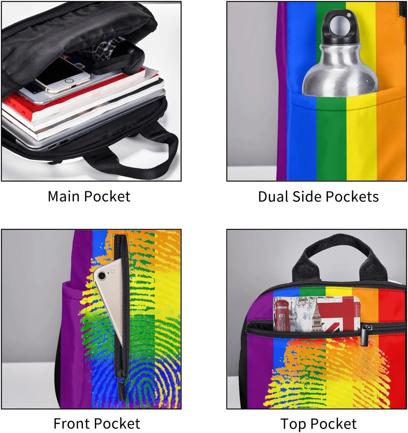 LGBT Rainbow Gay Pride Fingerprint Travel Laptop Backpack Casual Backpacks Double Shoulder Daypack Notebook Rucksack Work Bags Sports Bag for Hiking Camping Beach