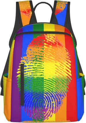 LGBT Rainbow Gay Pride Fingerprint Travel Laptop Backpack Casual Backpacks Double Shoulder Daypack Notebook Rucksack Work Bags Sports Bag for Hiking Camping Beach