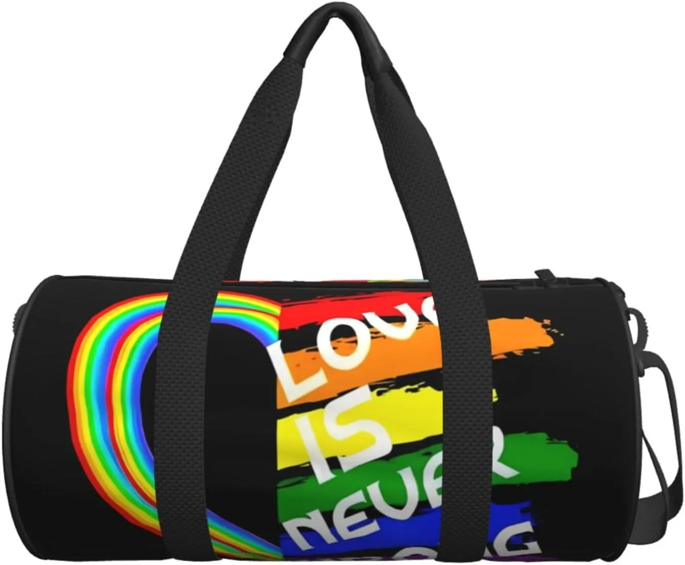 LGBT Rainbow Gay Pride Flag love is never wrong Round Travel Duffel Bag Large Capacity Gym Sports Bags for Hiking Vacation Trips