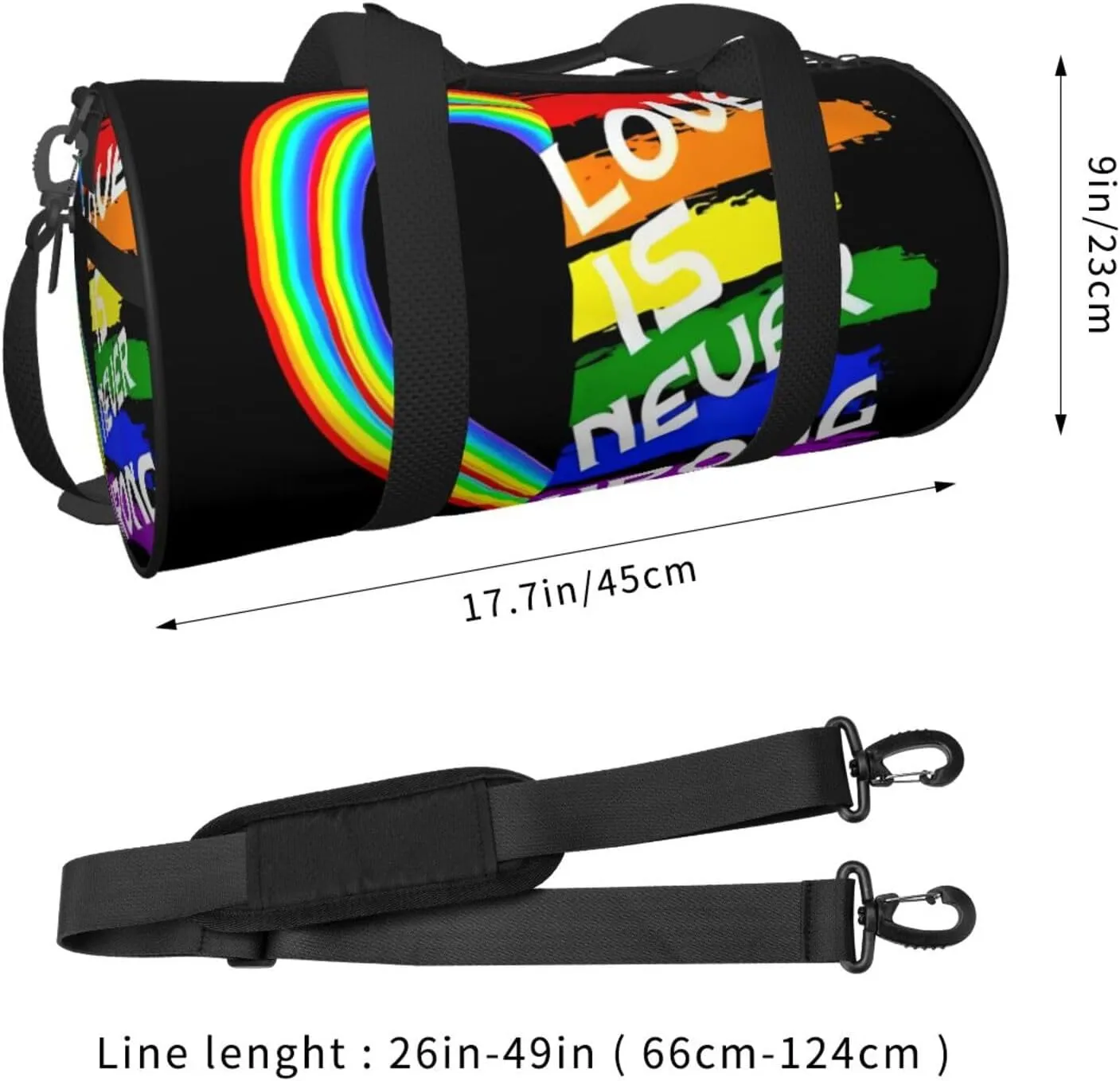 LGBT Rainbow Gay Pride Flag love is never wrong Round Travel Duffel Bag Large Capacity Gym Sports Bags for Hiking Vacation Trips