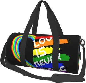 LGBT Rainbow Gay Pride Flag love is never wrong Round Travel Duffel Bag Large Capacity Gym Sports Bags for Hiking Vacation Trips