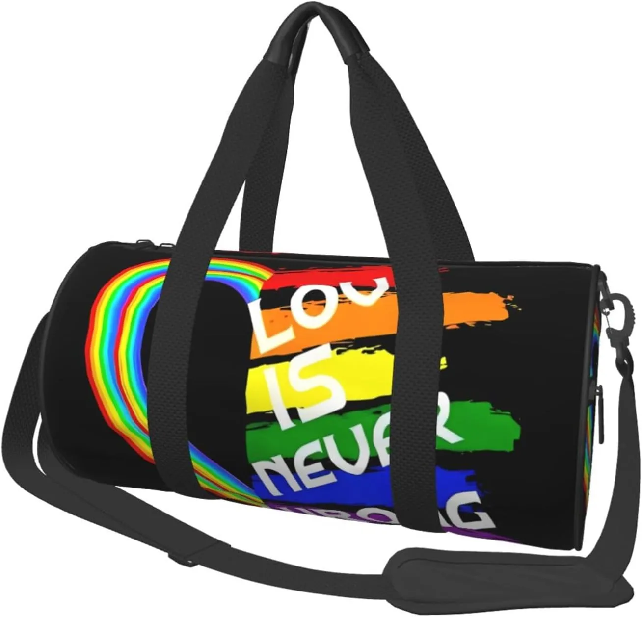 LGBT Rainbow Gay Pride Flag love is never wrong Round Travel Duffel Bag Large Capacity Gym Sports Bags for Hiking Vacation Trips