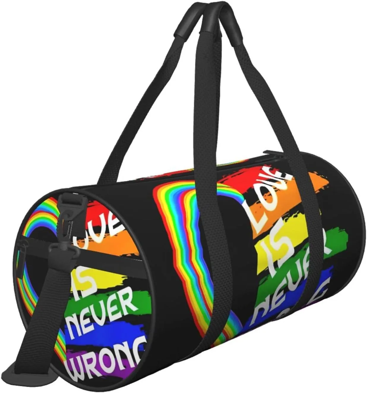 LGBT Rainbow Gay Pride Flag love is never wrong Round Travel Duffel Bag Large Capacity Gym Sports Bags for Hiking Vacation Trips