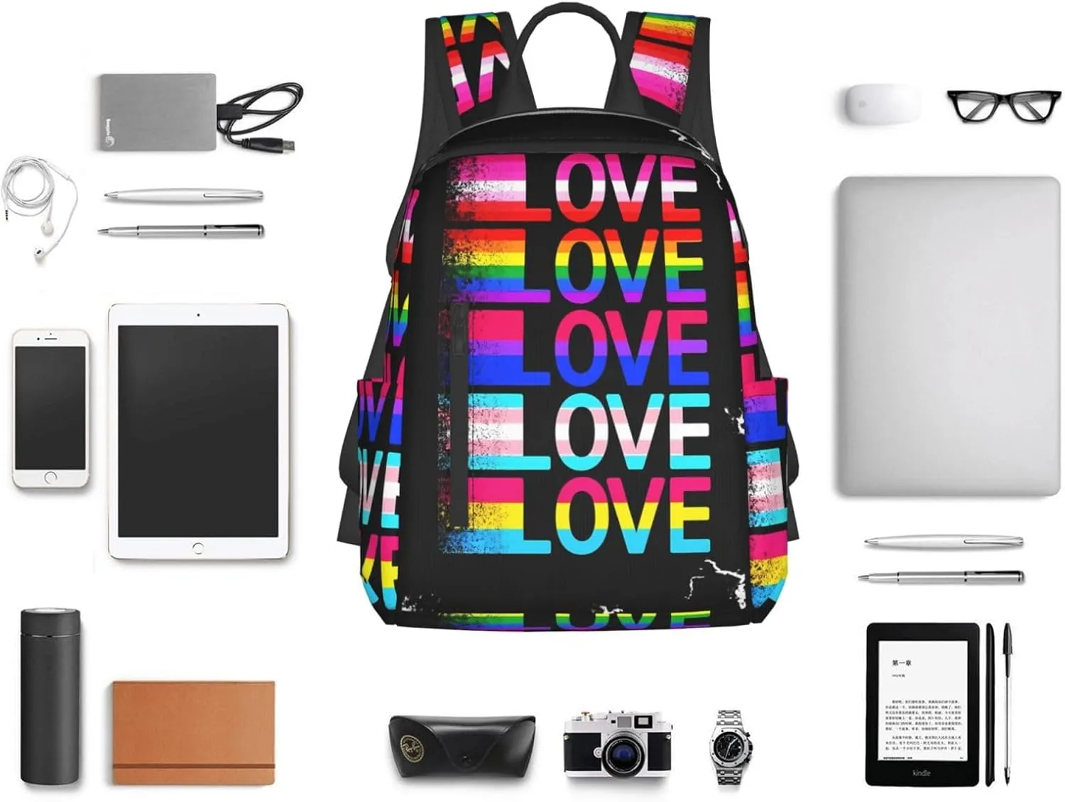 LGBT Rainbow Gay Pride Love Flag Travel Laptop Backpack Casual Backpacks Double Shoulder Daypack Notebook Rucksack Work Bags Sports Bag for Hiking Camping Beach
