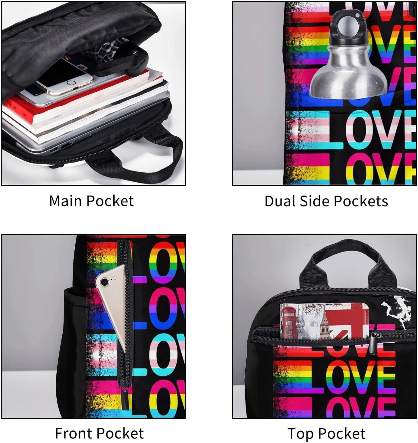 LGBT Rainbow Gay Pride Love Flag Travel Laptop Backpack Casual Backpacks Double Shoulder Daypack Notebook Rucksack Work Bags Sports Bag for Hiking Camping Beach