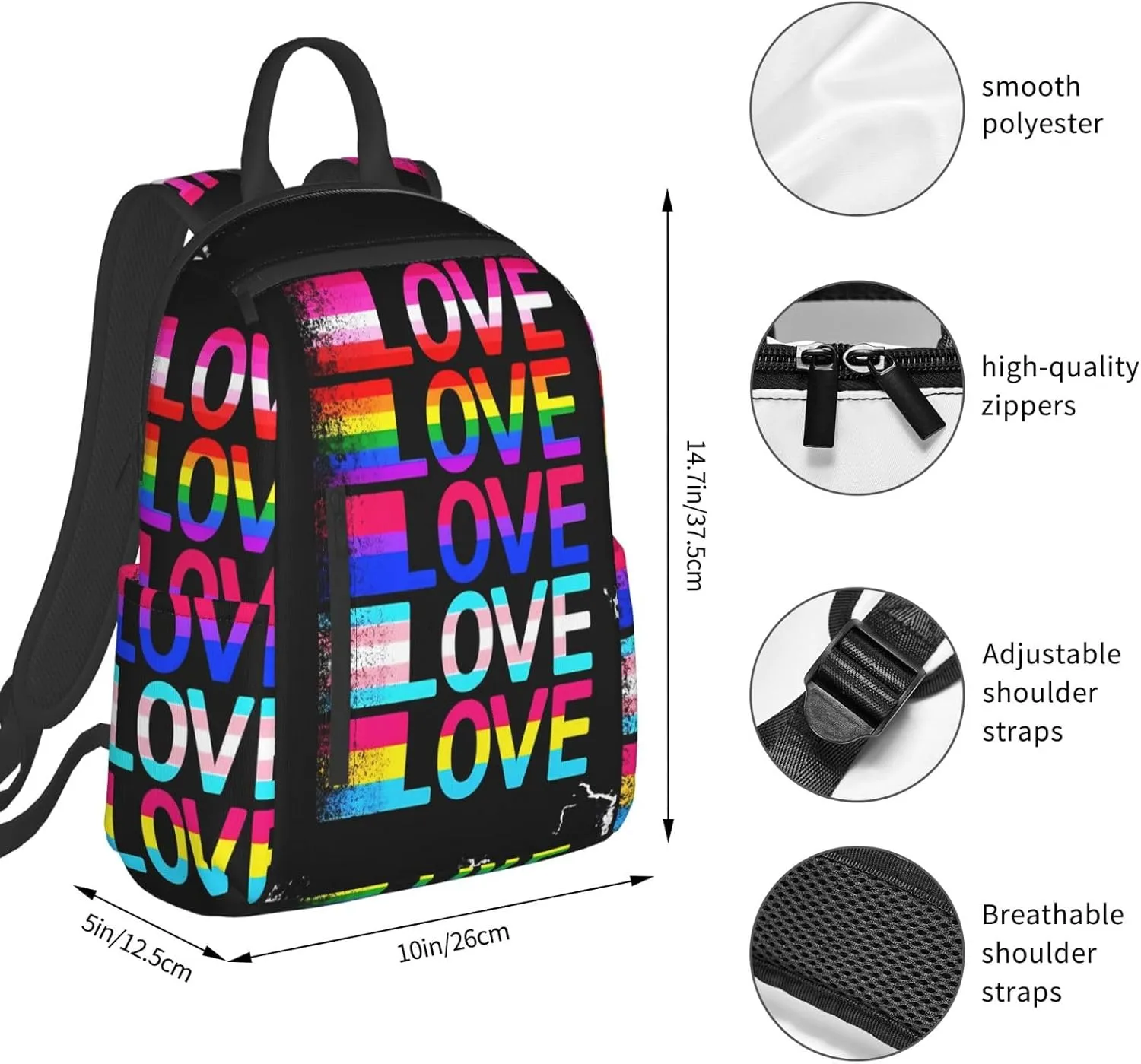 LGBT Rainbow Gay Pride Love Flag Travel Laptop Backpack Casual Backpacks Double Shoulder Daypack Notebook Rucksack Work Bags Sports Bag for Hiking Camping Beach