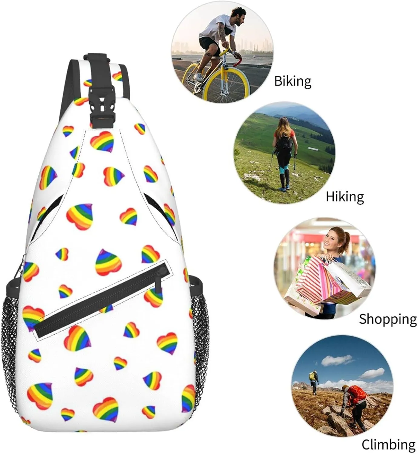 Lgbt Rainbow Hearts Crossbody Sling Bag Adjustable Lgbt Chest Bag For Men Women Rainbow Pride Shoulder Bag Sling Backpack Daypack