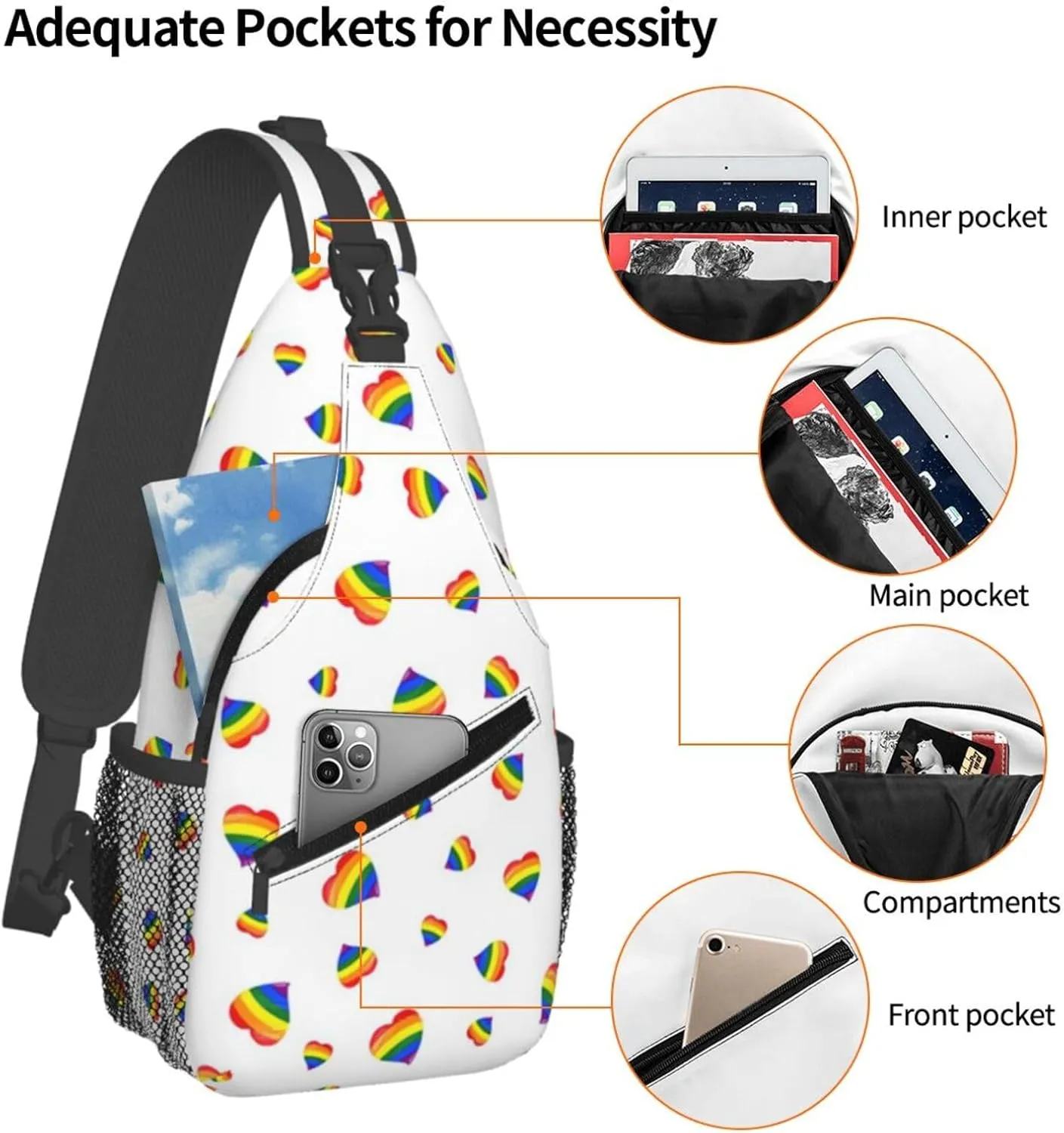 Lgbt Rainbow Hearts Crossbody Sling Bag Adjustable Lgbt Chest Bag For Men Women Rainbow Pride Shoulder Bag Sling Backpack Daypack