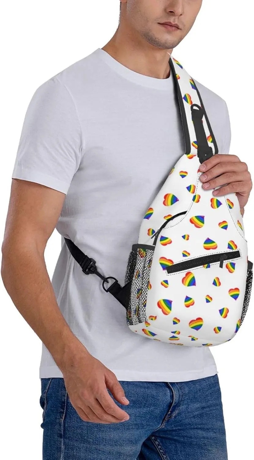 Lgbt Rainbow Hearts Crossbody Sling Bag Adjustable Lgbt Chest Bag For Men Women Rainbow Pride Shoulder Bag Sling Backpack Daypack