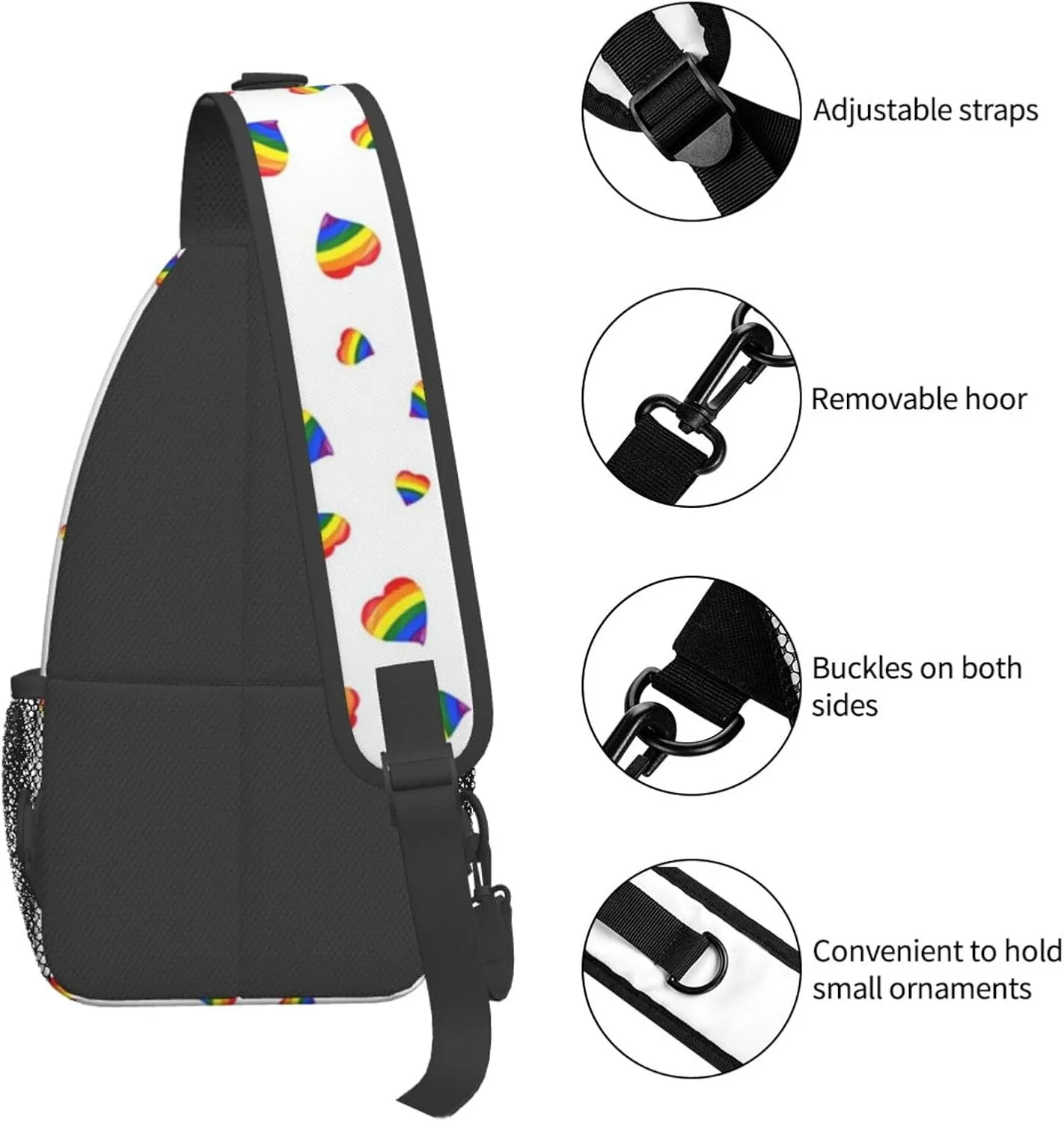 Lgbt Rainbow Hearts Crossbody Sling Bag Adjustable Lgbt Chest Bag For Men Women Rainbow Pride Shoulder Bag Sling Backpack Daypack