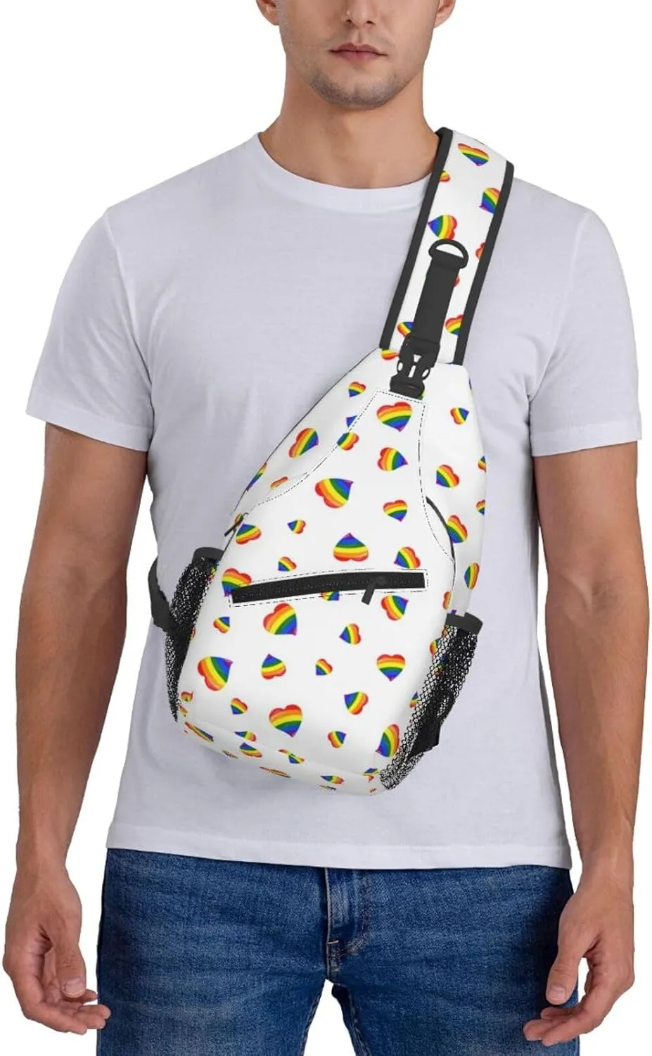Lgbt Rainbow Hearts Crossbody Sling Bag Adjustable Lgbt Chest Bag For Men Women Rainbow Pride Shoulder Bag Sling Backpack Daypack
