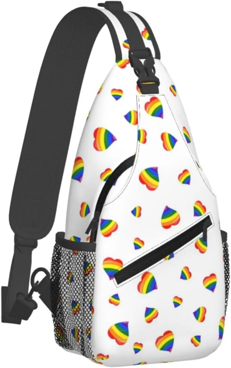 Lgbt Rainbow Hearts Crossbody Sling Bag Adjustable Lgbt Chest Bag For Men Women Rainbow Pride Shoulder Bag Sling Backpack Daypack
