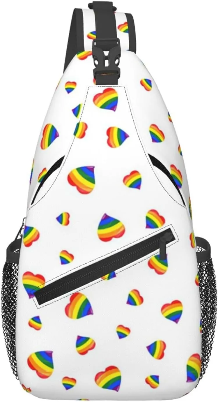 Lgbt Rainbow Hearts Crossbody Sling Bag Adjustable Lgbt Chest Bag For Men Women Rainbow Pride Shoulder Bag Sling Backpack Daypack