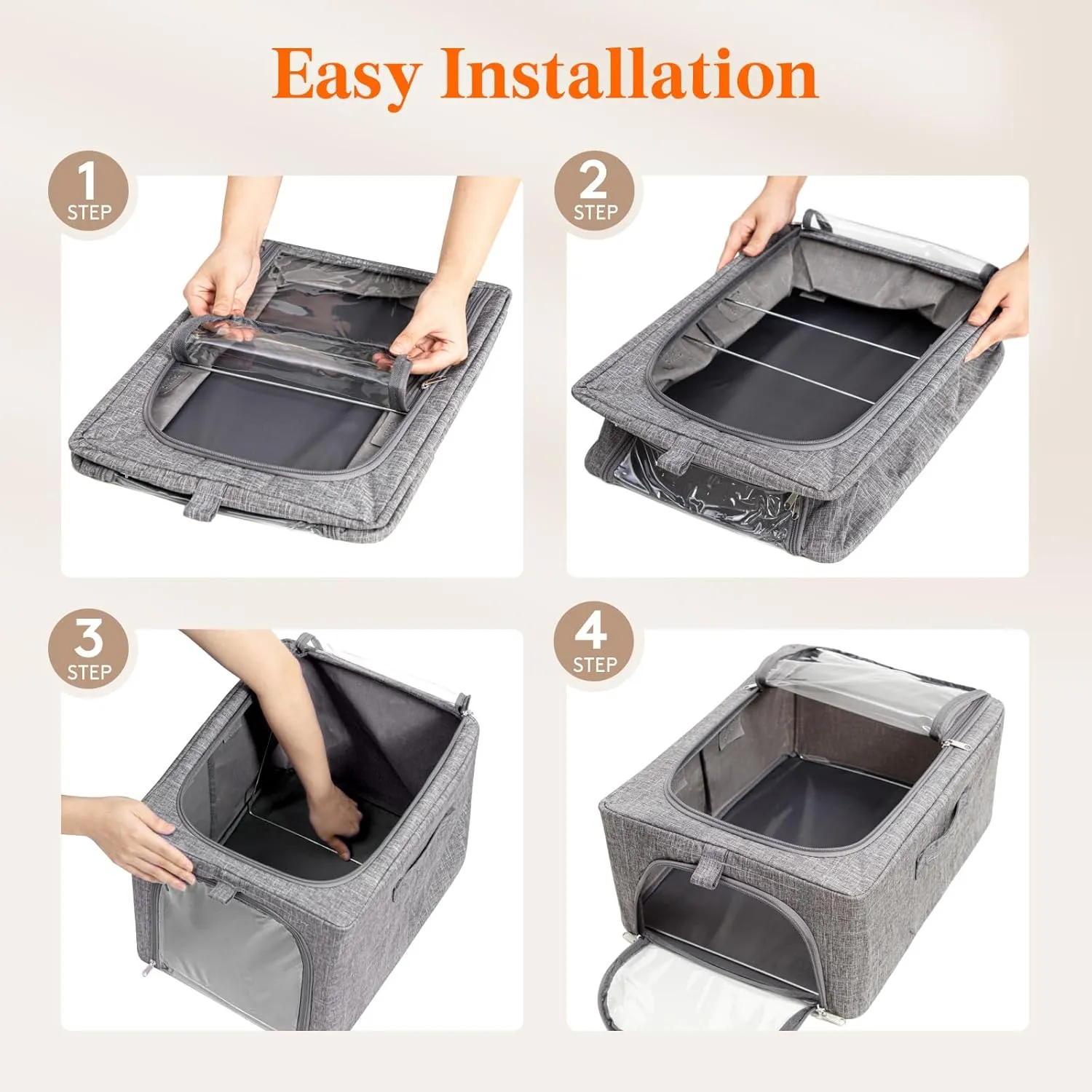 Lifewit 3 Pack Clothes Storage Bins with Metal Frame, Foldable Clothing Storage Bins with Lids, 25L Stackable Storage Box Storage Bags Fabric Bins Organizer with Clear Window＆ Zippers＆ Sturdy Handles