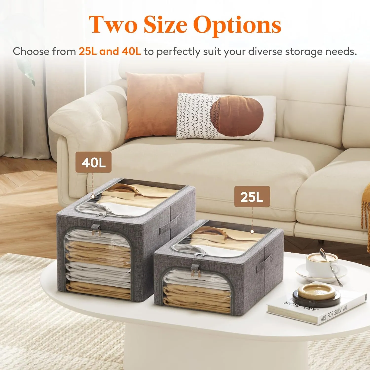 Lifewit 3 Pack Clothes Storage Bins with Metal Frame, Foldable Clothing Storage Bins with Lids, 25L Stackable Storage Box Storage Bags Fabric Bins Organizer with Clear Window＆ Zippers＆ Sturdy Handles