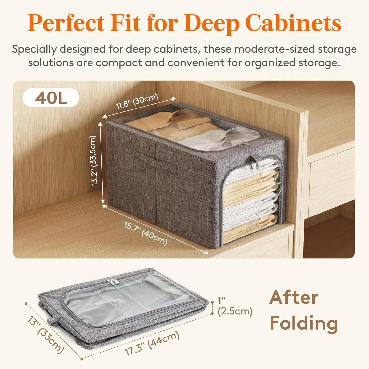 Lifewit 4 Pack Clothes Storage Bins with Metal Frame, Foldable Clothing Storage Bins with Lids, 40L Stackable Storage Box Storage Bags Fabric Bins Organizer with Clear Window＆ Zippers＆ Sturdy Handles