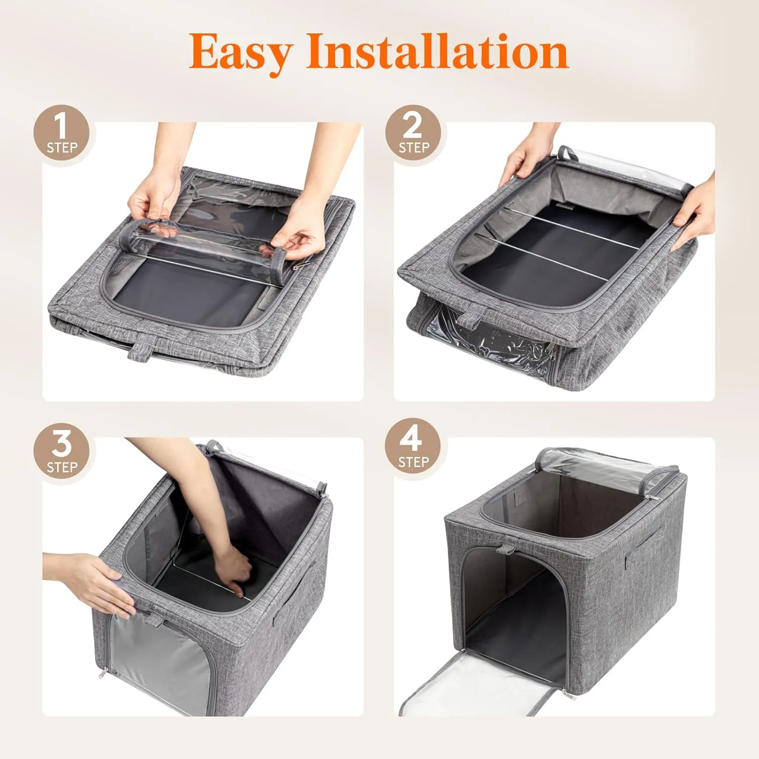 Lifewit 4 Pack Clothes Storage Bins with Metal Frame, Foldable Clothing Storage Bins with Lids, 40L Stackable Storage Box Storage Bags Fabric Bins Organizer with Clear Window＆ Zippers＆ Sturdy Handles