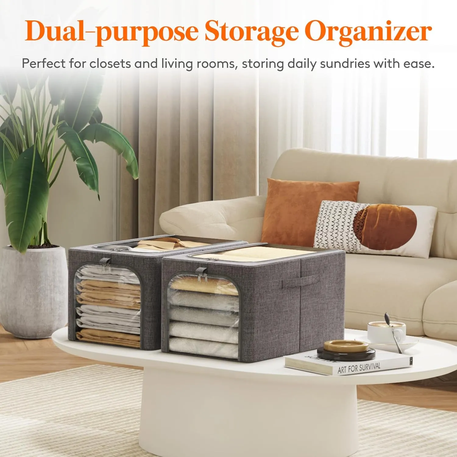Lifewit 4 Pack Clothes Storage Bins with Metal Frame, Foldable Clothing Storage Bins with Lids, 40L Stackable Storage Box Storage Bags Fabric Bins Organizer with Clear Window＆ Zippers＆ Sturdy Handles