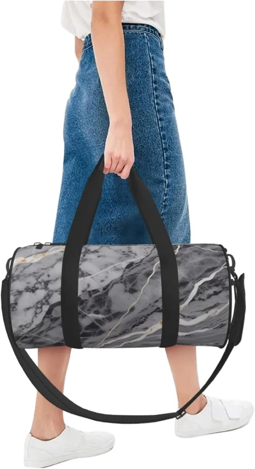Light black marble Printed Travel Bag,Round Personal Item Storage bag,Foldie Duffel Bag for Traveling Vacation,Fitness,Sports