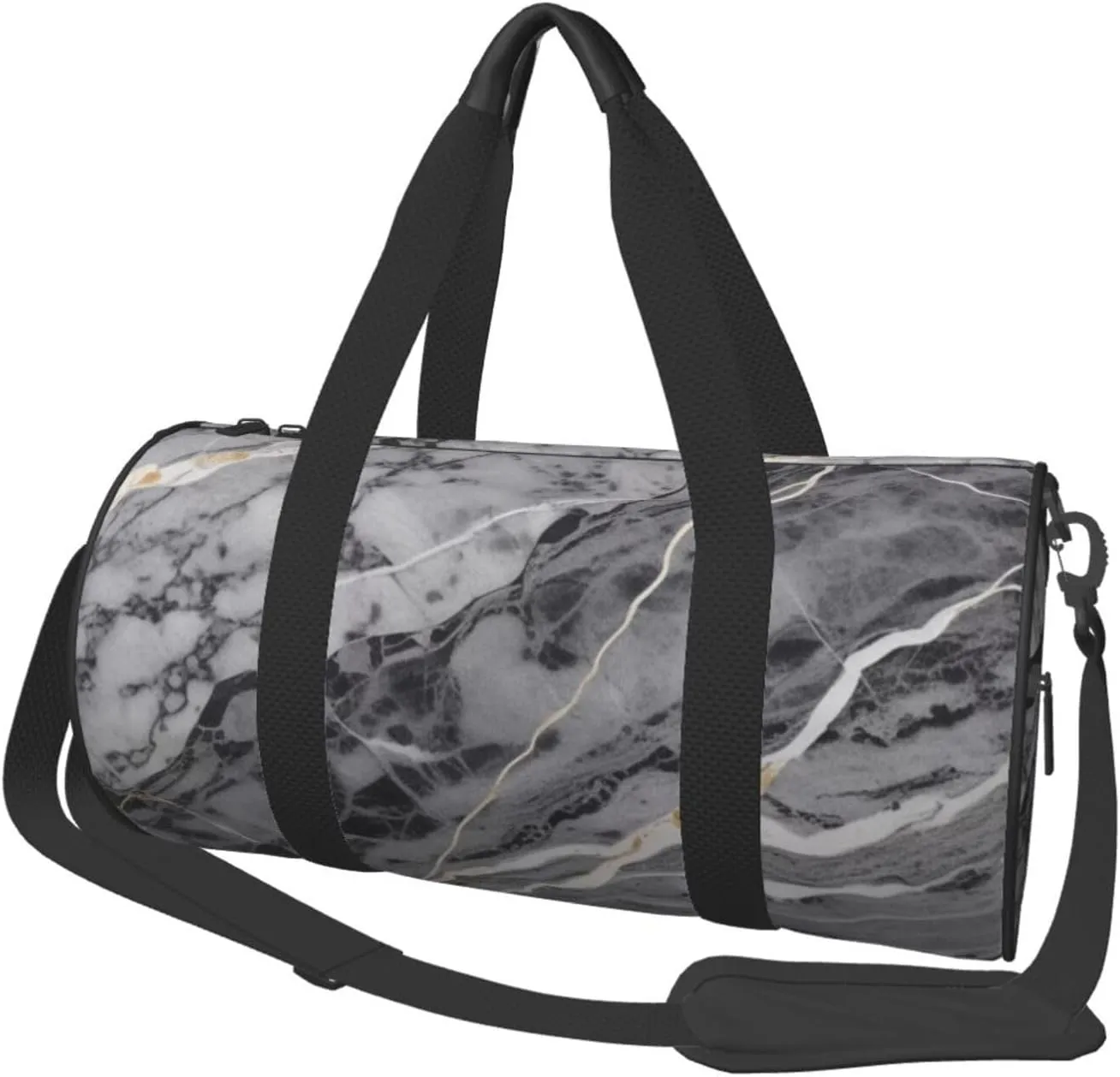 Light black marble Printed Travel Bag,Round Personal Item Storage bag,Foldie Duffel Bag for Traveling Vacation,Fitness,Sports