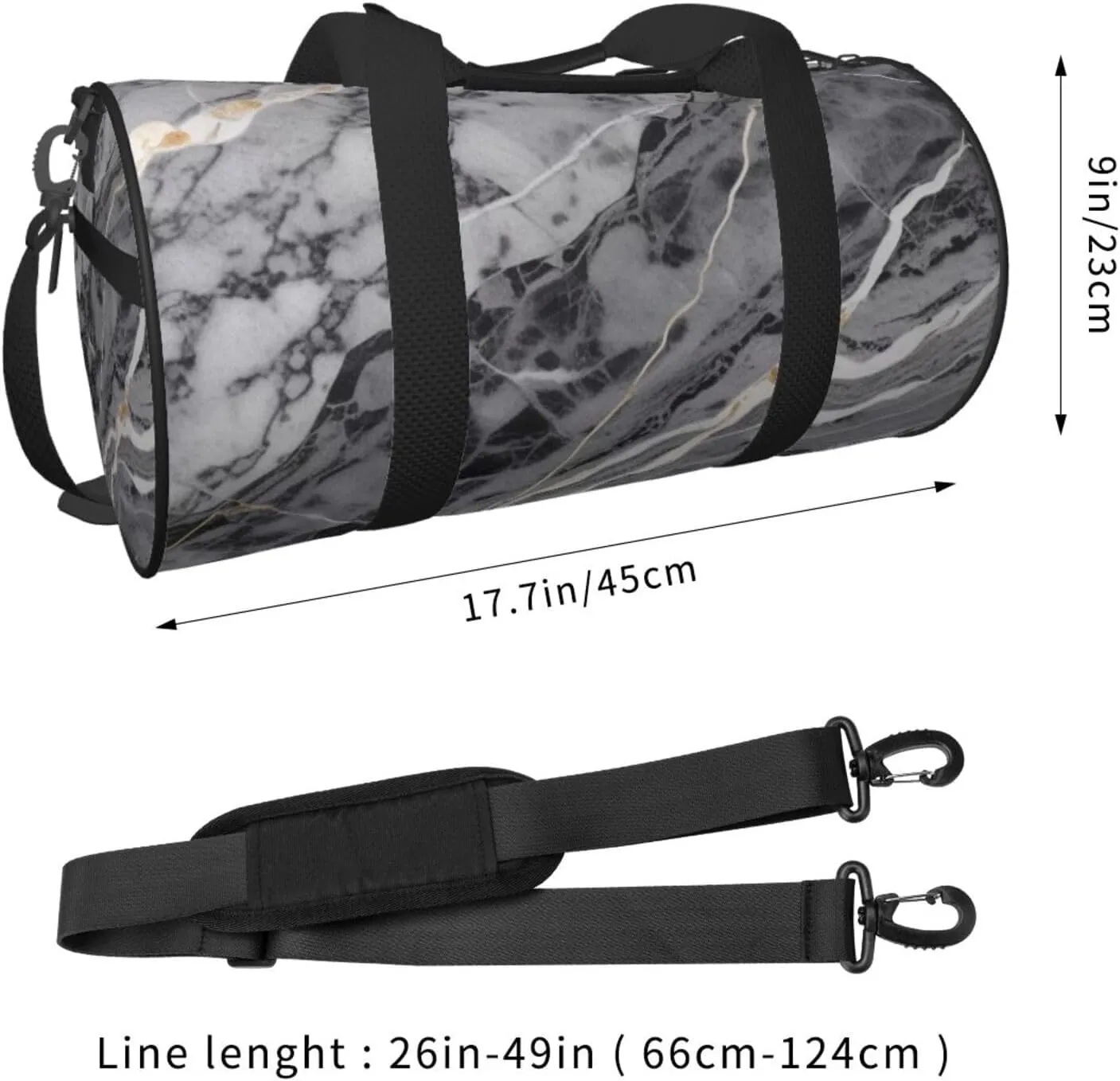 Light black marble Printed Travel Bag,Round Personal Item Storage bag,Foldie Duffel Bag for Traveling Vacation,Fitness,Sports