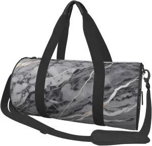 Light black marble Printed Travel Bag,Round Personal Item Storage bag,Foldie Duffel Bag for Traveling Vacation,Fitness,Sports