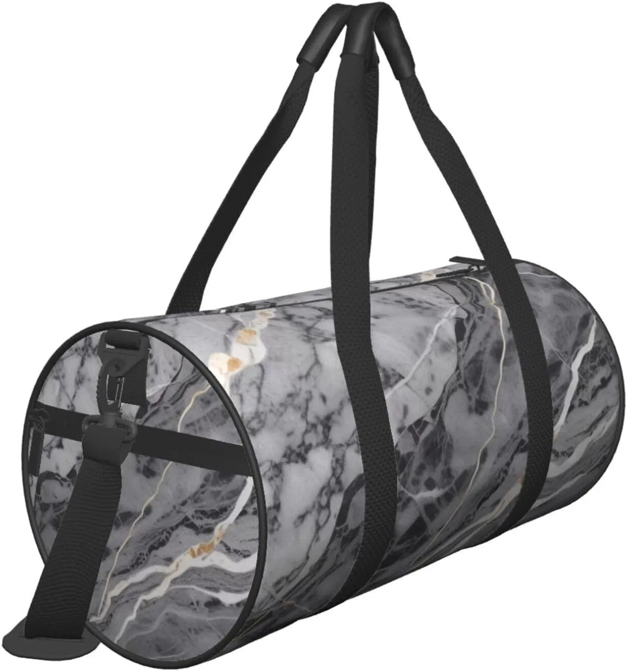 Light black marble Printed Travel Bag,Round Personal Item Storage bag,Foldie Duffel Bag for Traveling Vacation,Fitness,Sports