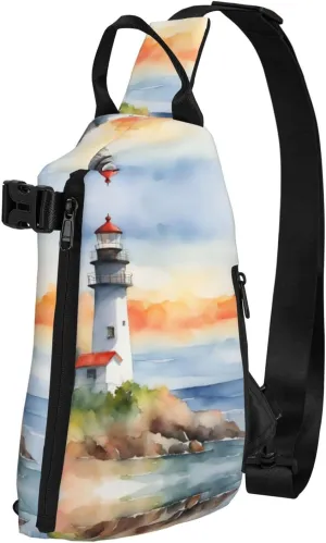 Lighthouse Print Crossbody Backpack Casual Adjustable Bag Multifunctional Sling Backpack