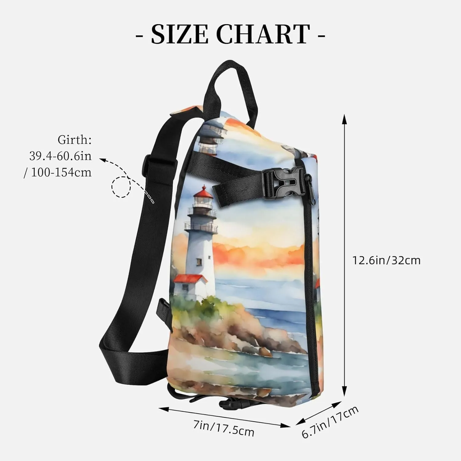 Lighthouse Print Crossbody Backpack Casual Adjustable Bag Multifunctional Sling Backpack