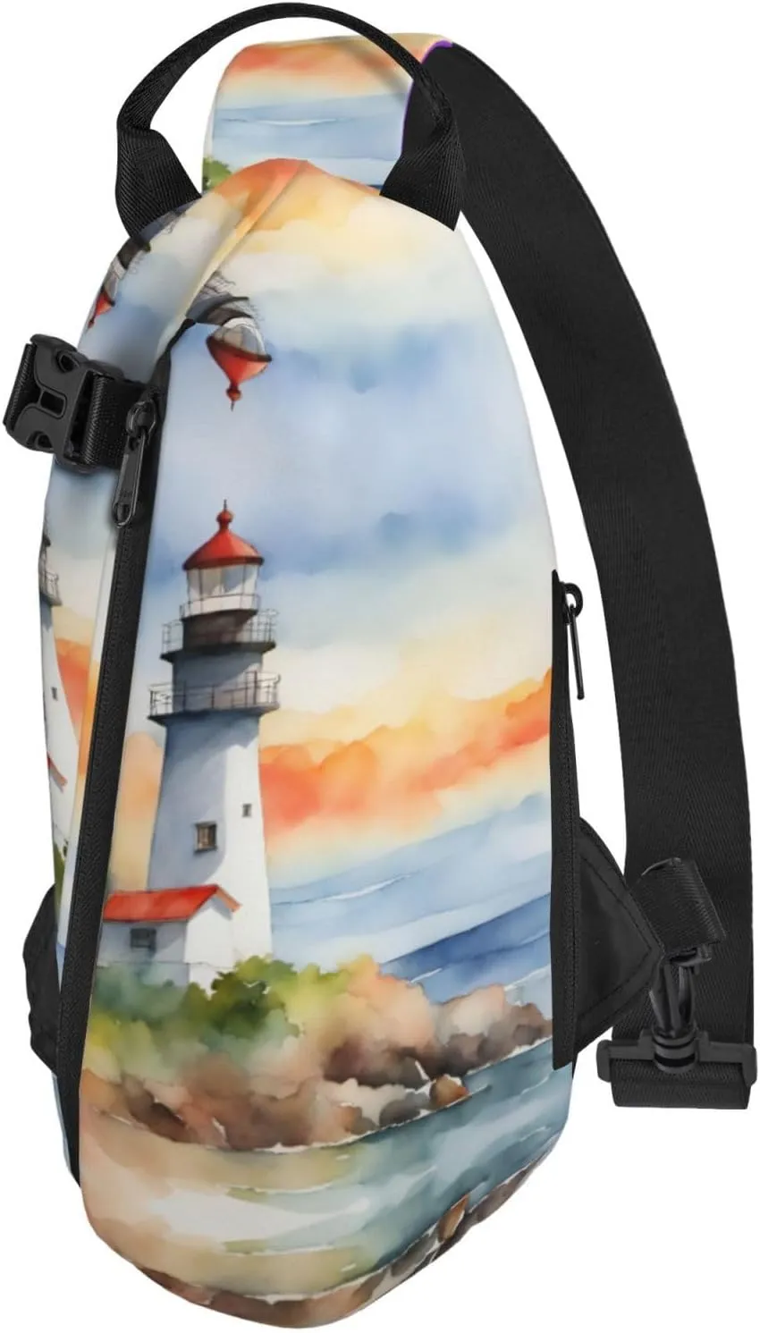 Lighthouse Print Crossbody Backpack Casual Adjustable Bag Multifunctional Sling Backpack