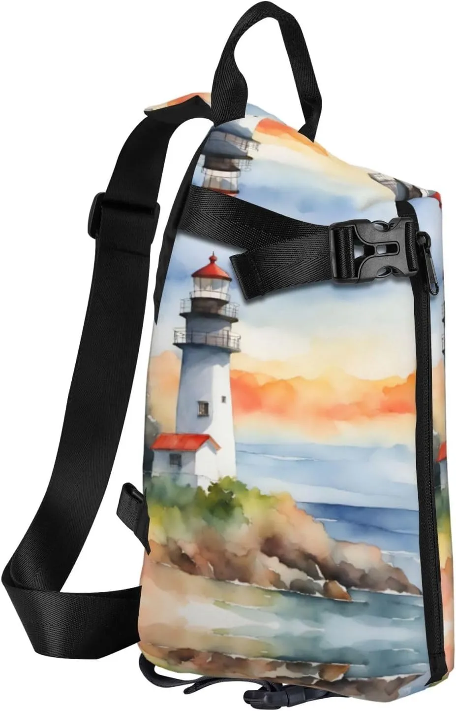 Lighthouse Print Crossbody Backpack Casual Adjustable Bag Multifunctional Sling Backpack