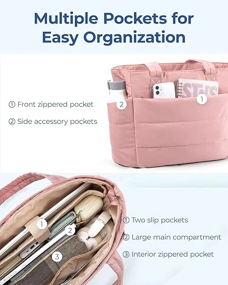 Lightweight Puffy Tote Bag With Compartments