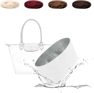 Lightweight Purse Insert Compatible with Long-champ Le Pliage Large Shoulder Bag (Long Handle), Waterproof Dupontpaper Surface and Silky Satin Lining (Large Shoulder Bag, Peral Grey)