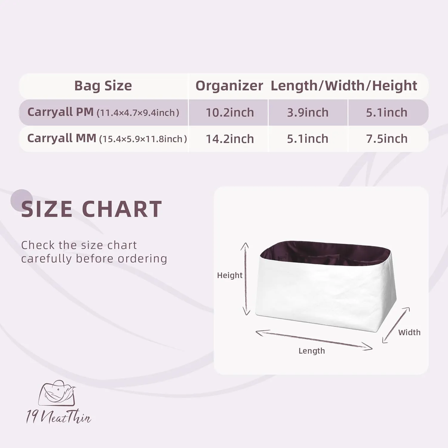 Lightweight Purse Insert Fit for LV Carryall, Waterproof Dupontpaper Surface and Silky Satin Lining (PM, Cassis)