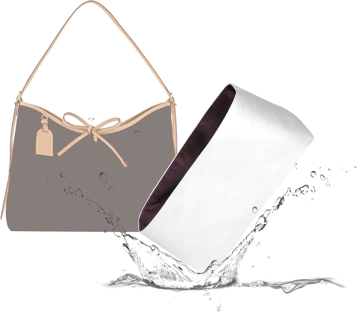 Lightweight Purse Insert Fit for LV Carryall, Waterproof Dupontpaper Surface and Silky Satin Lining (PM, Cassis)