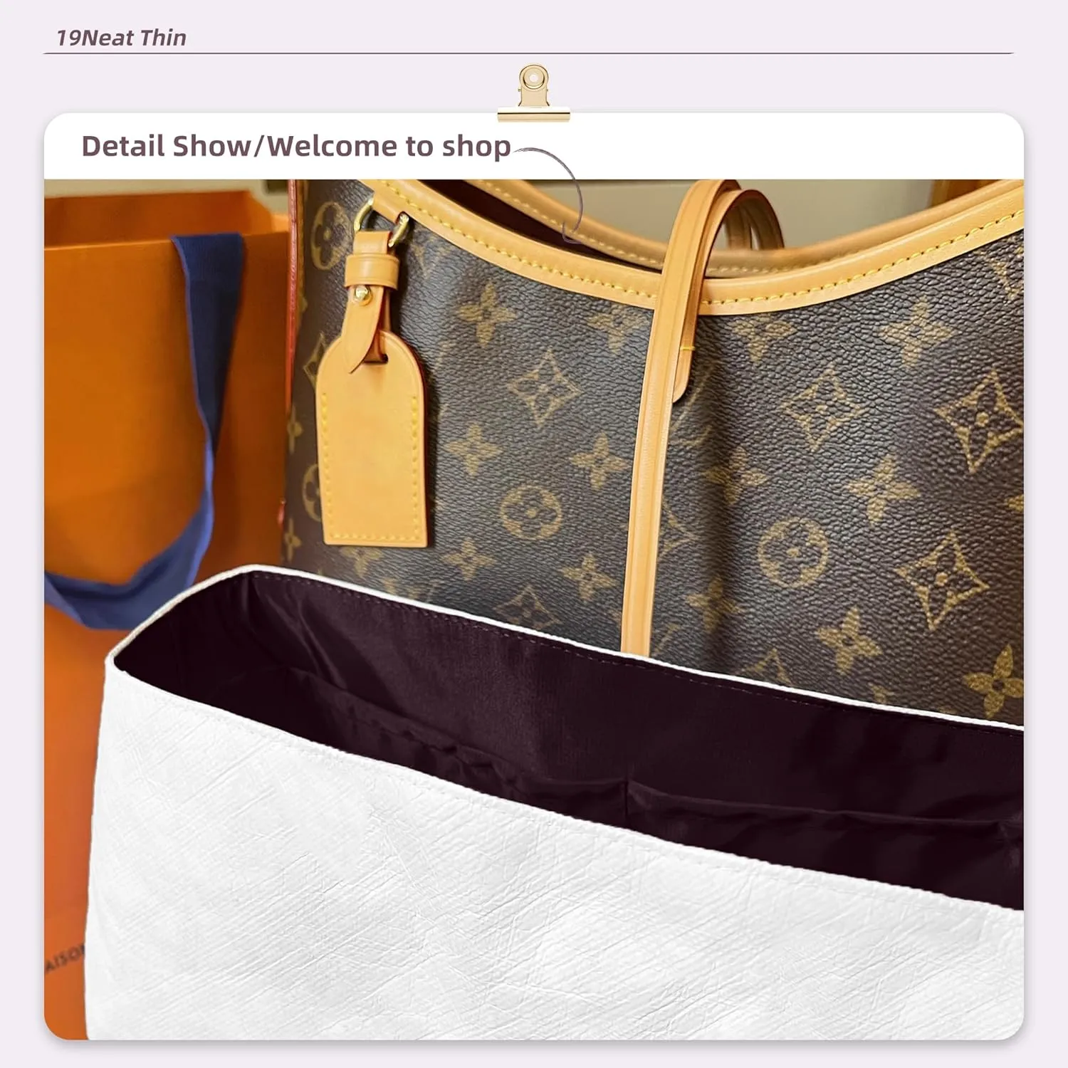 Lightweight Purse Insert Fit for LV Carryall, Waterproof Dupontpaper Surface and Silky Satin Lining (PM, Cassis)