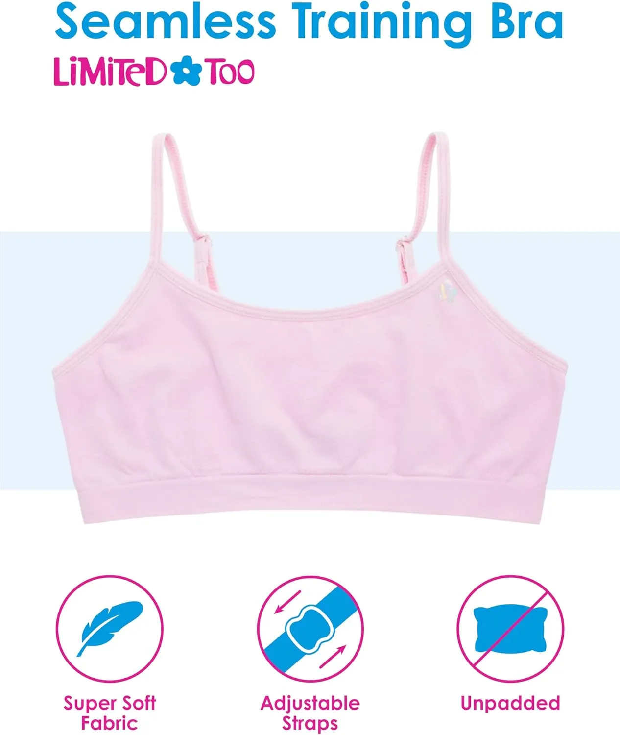 Limited Too Girls Training Bra - 6 Pack Sports Bra with Adjustable Straps (7-16)