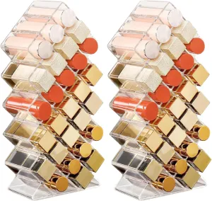 Lipstick Organizer, 2 Pcs Acrylic Lipstick Holder, 56 Slots Stackable Lip Gloss Organizer, Fish Lip Tower Holder Storage for Cosmetic Bathroom Vanity Countertop Display (56 Slots)