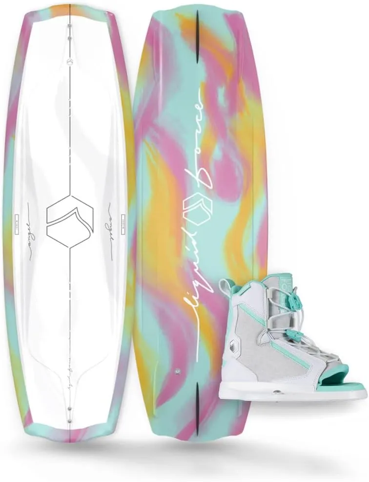 Liquid Force 2025 Women's Angel 135cm Wakeboard with Plush Size 7-10 Wakeboard Bindings Package
